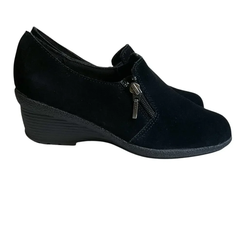 Solesenseability Black Leather Comfort Wedge Slip On Shoes Women’s 8 Travel Work